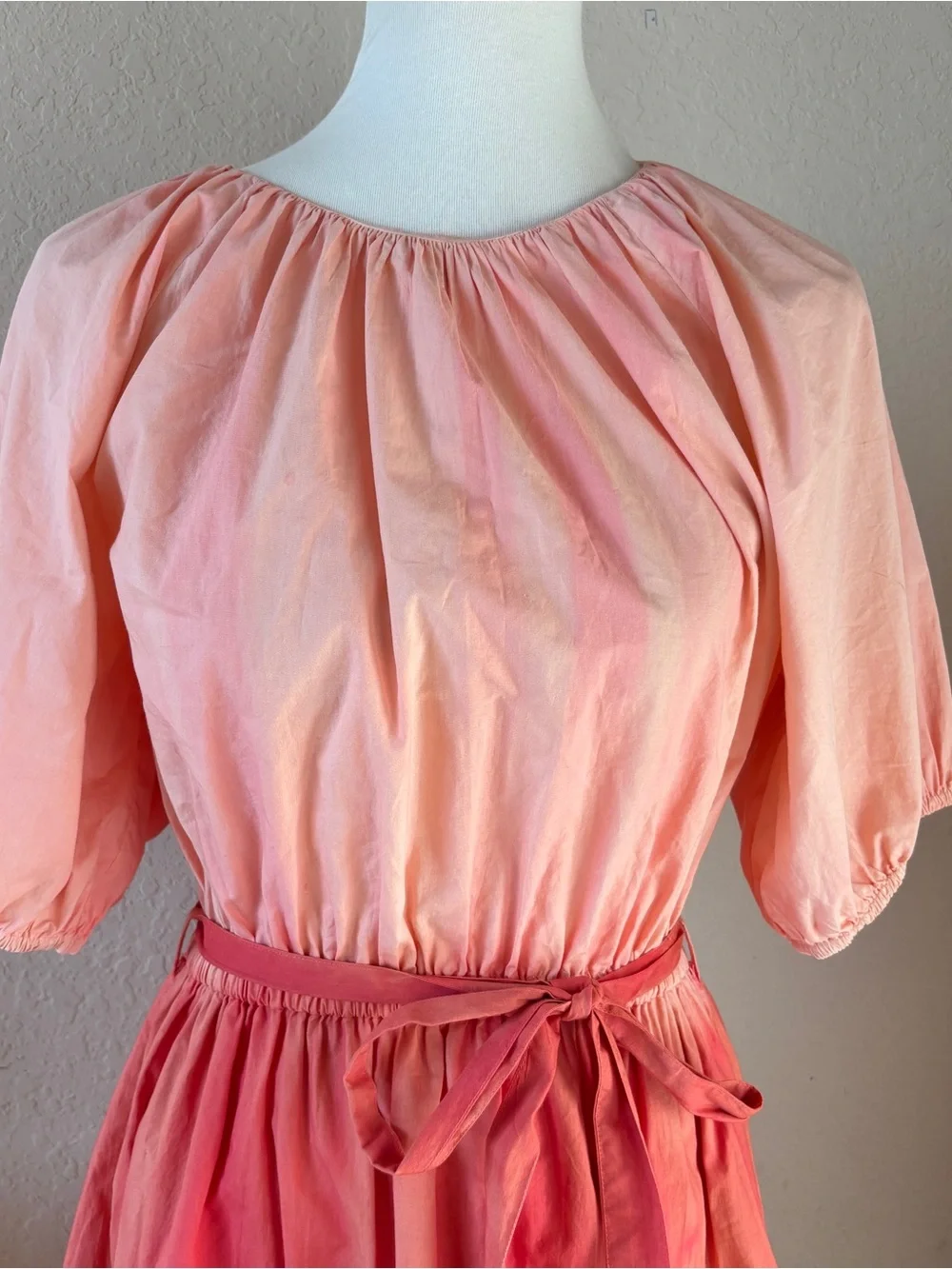 Tuckernuck Oliphant Ombré Puff Sleeve Belted Coral Pink Mini Dress Size Medium
